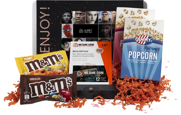 Filmpakket met Jimmy's popcorn, M&Ms & filmcadeaukaart